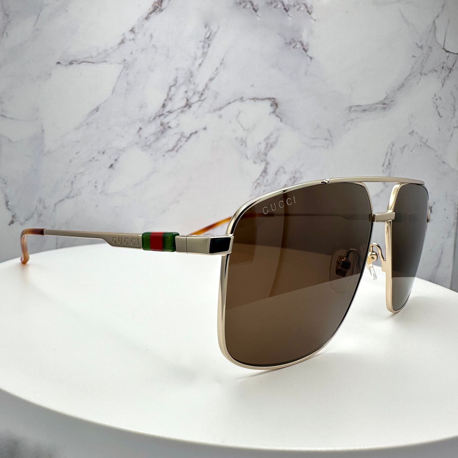 Gucci New GUCCI Sunglasses Gold Metal Square Aviator Red Green Size ONE SIZE - 12 Thumbnail
