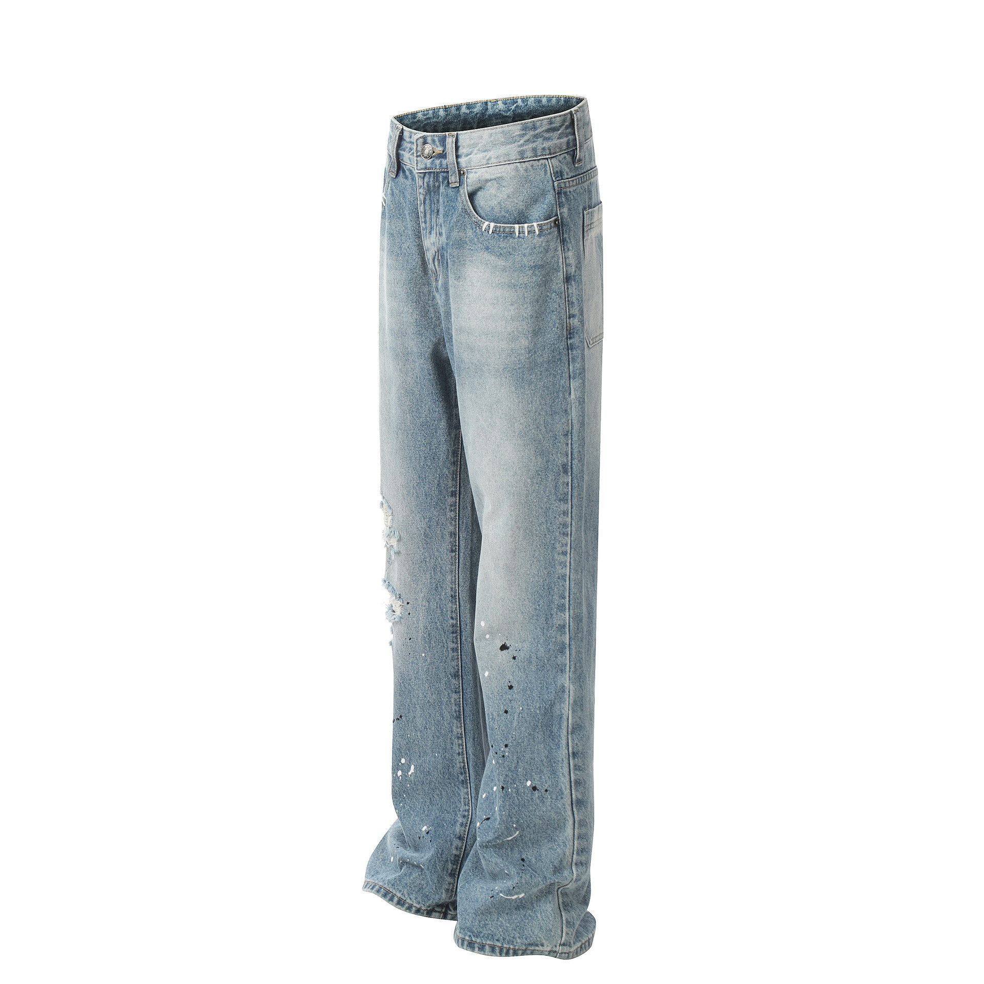 Japanese Brand High street washed loose wide-leg ink-splashed flared jeans Size US 32 / EU 48 - 2 Thumbnail
