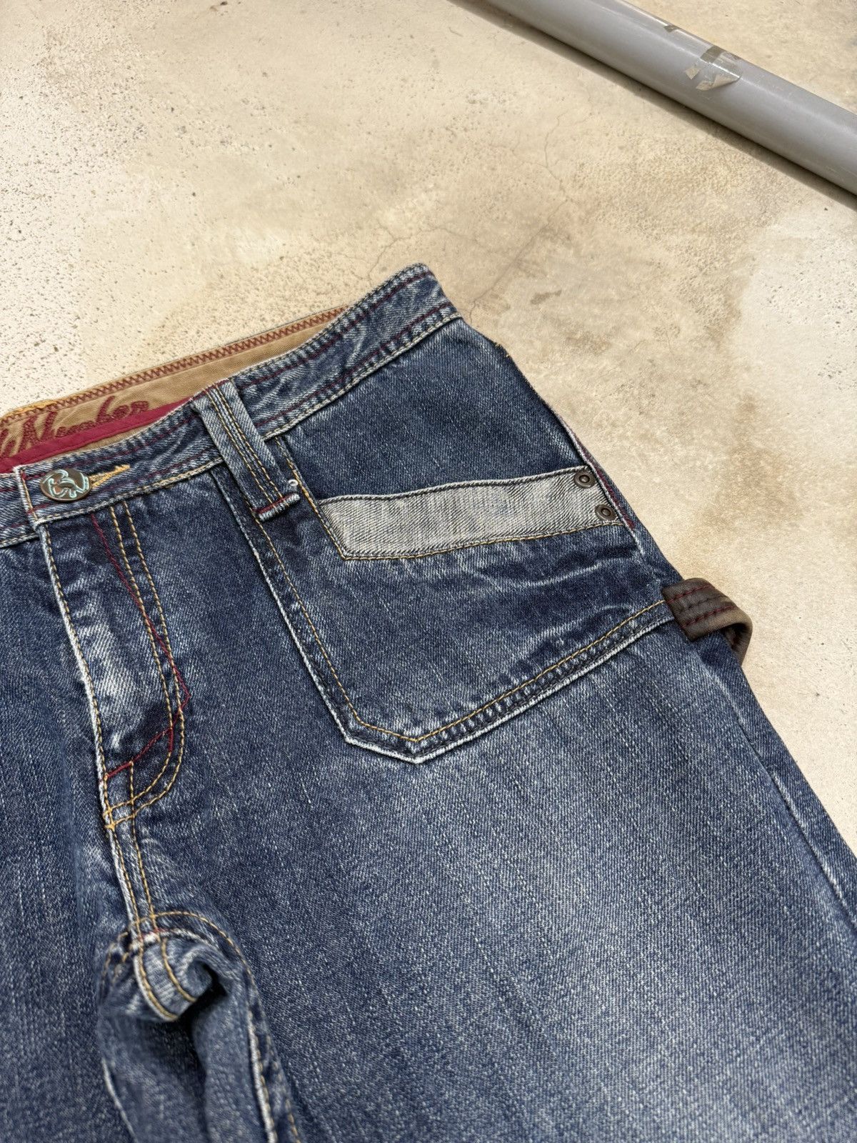 Japanese Brand Back Number Flare Carpenter Whisker Denim Pants Size US 31 - 9 Thumbnail