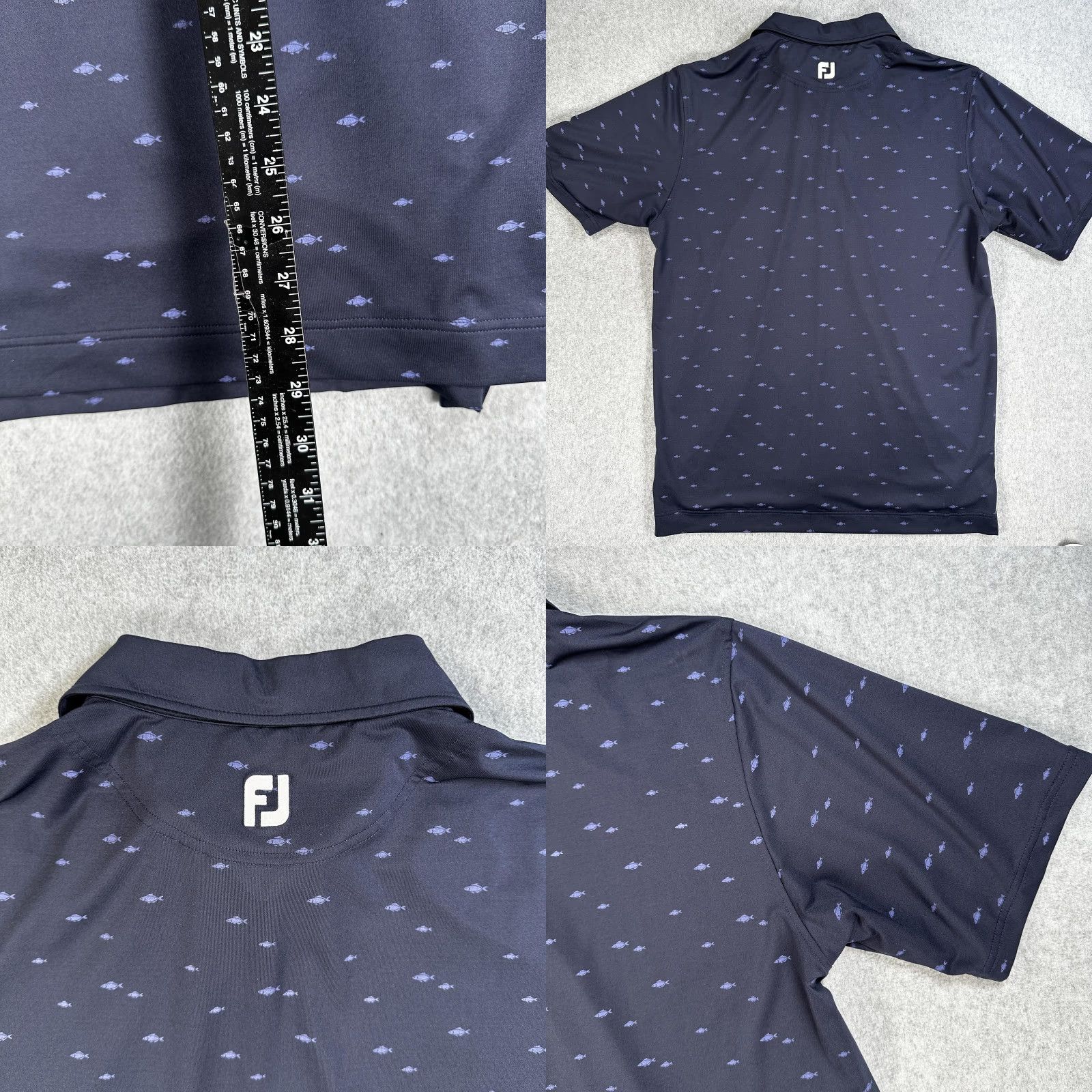 FootJoy Polo Shirt Mens L Blue Fish Print Alsatian Golf Club Short Sleeve Polo Shirt Mens Blue Fish Print