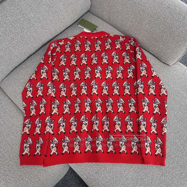 Gucci Gucci Red piglet print V-neck woollen long-sleeved cardiga Size S / US 4 / IT 40 - 2 Thumbnail