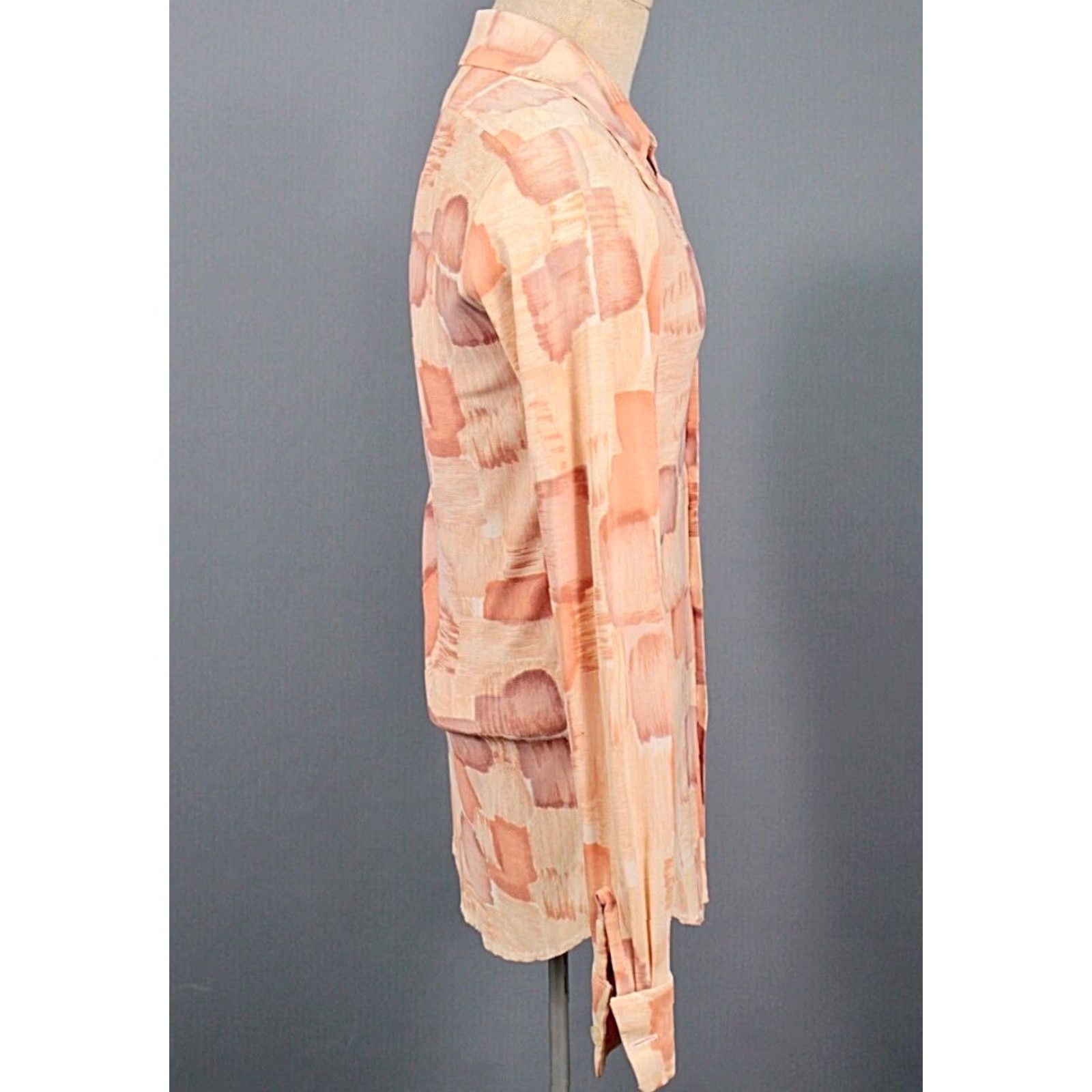 Vintage VTG Unbranded Shirt 70s 1970s Orange Peach Print Polyester Sz S Disco Mens Women? Size US S / EU 44-46 / 1 - 2 Thumbnail