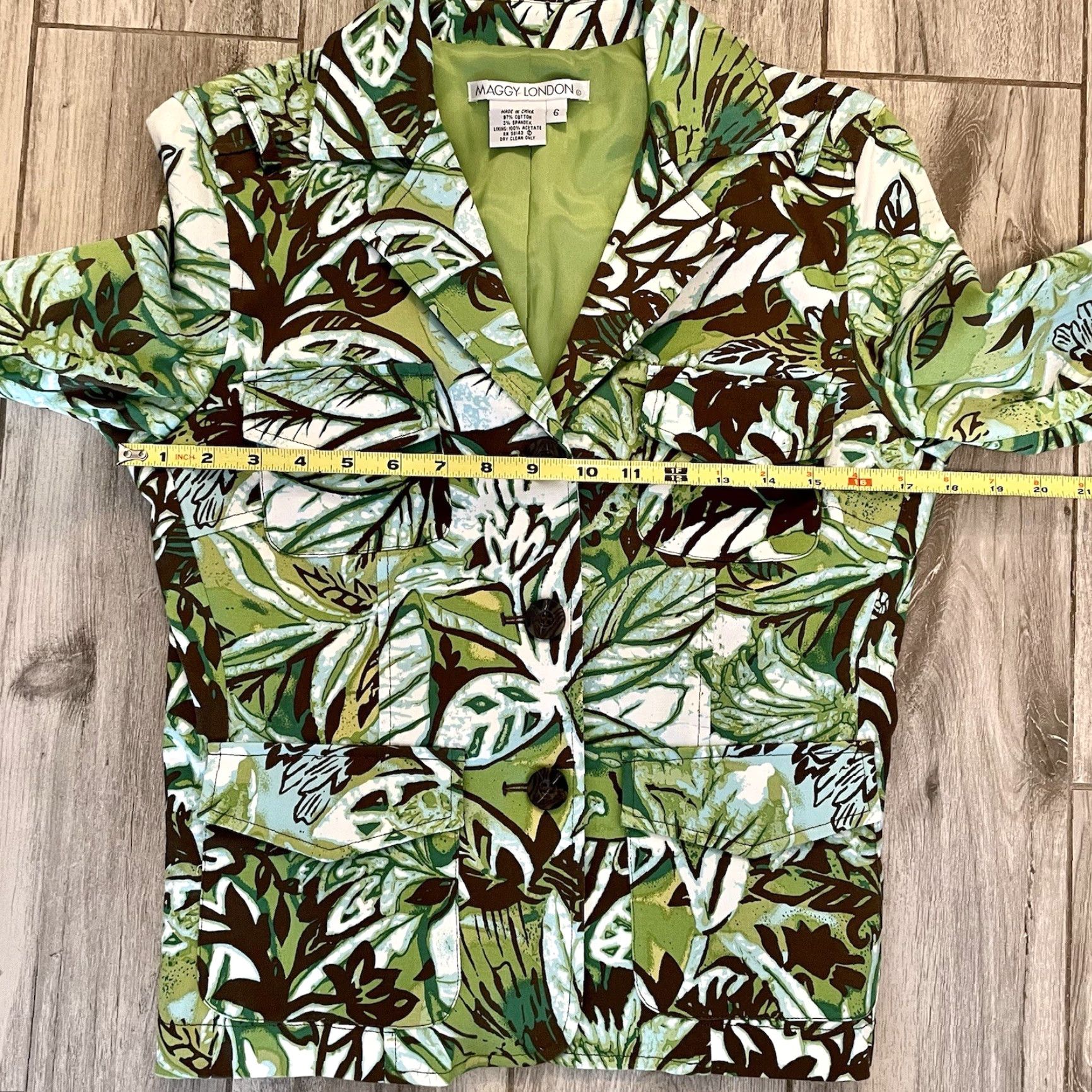 MAGGY LONDON VINTAGE Maggy London Blazer Leaf Print Cotton Jacket Green Size 6 Womens Blazer, Jacket, Cotton Blend, Leaf Theme, 90s Cruise Island Size M / US 6-8 / IT 42-44 - 7 Thumbnail