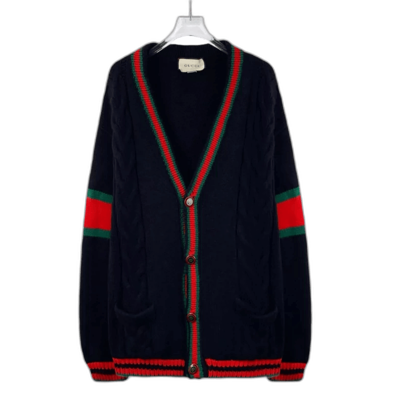 Gucci Gucci Black Striped Wool VNeck Cardigan-2505 Size M / US 6-8 / IT 42-44 - 1 Thumbnail