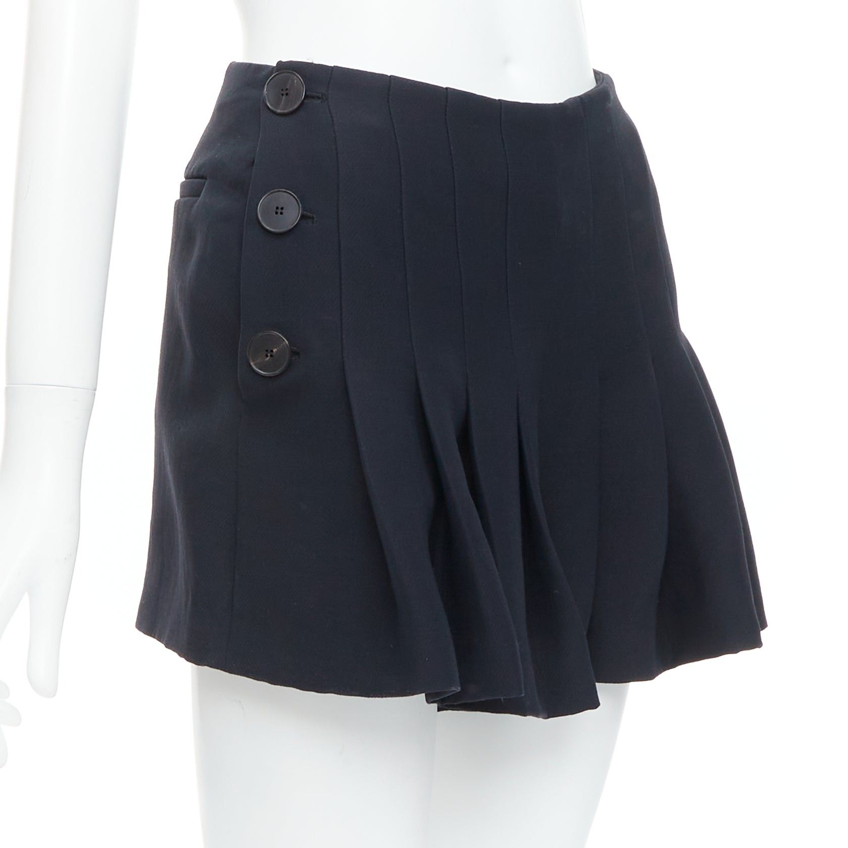 Dior CHRISTIAN DIOR black wool silk nautical pleated front skirt FR34 XXS Size 26" / US 2 / IT 38 - 1 Thumbnail