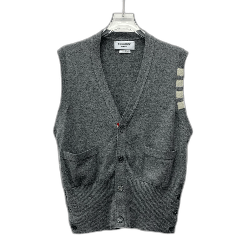 Thom Browne Thom Browne Gray V-Neck Cashmere Vest Size US L / EU 52-54 / 3 - 1 Thumbnail