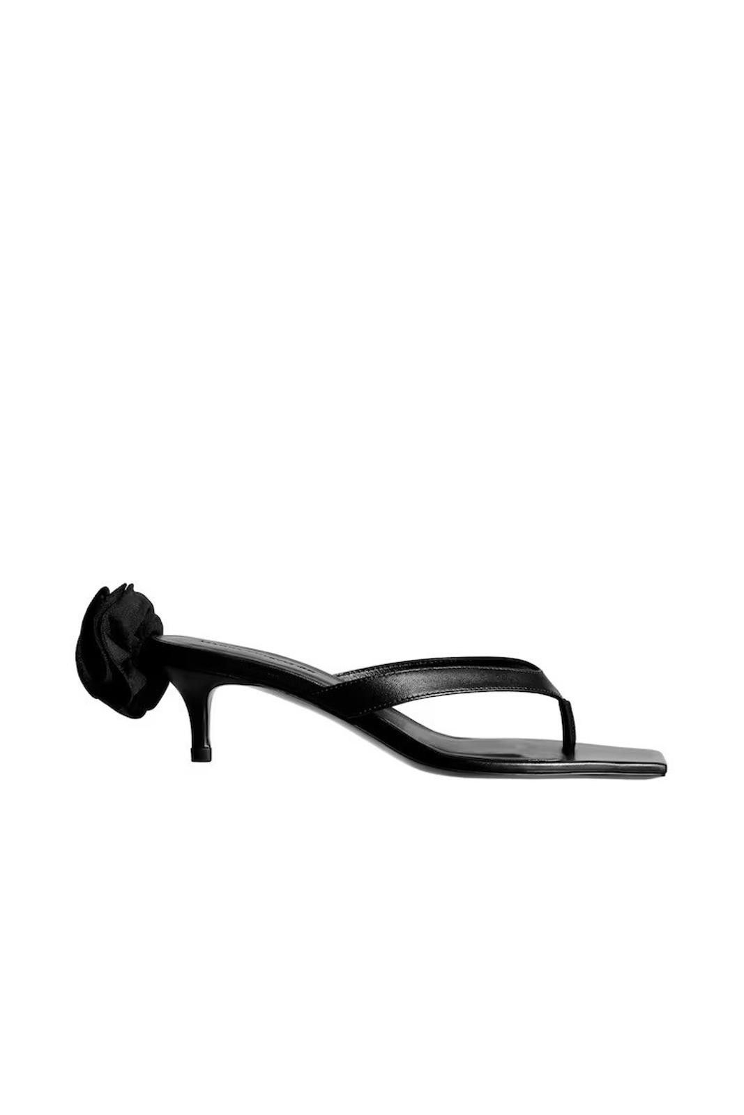 Designer Magda Butrym 36 3 5 Rose Appliqué Leather Sandals Heel Shoes in Black, Women's