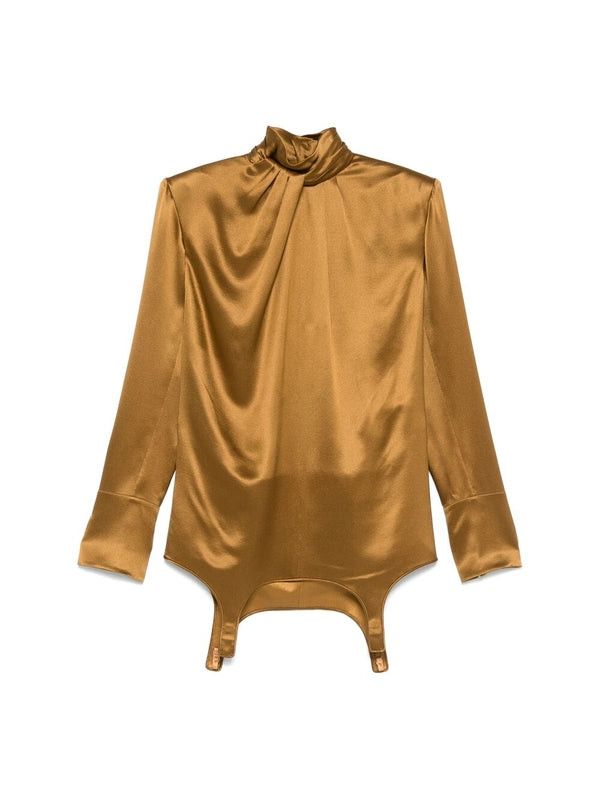 Saint Laurent Paris oc11z0126 810182 Twist Neck Garter Blouse in Silk Satin Size M / US 6-8 / IT 42-44 - 1 Thumbnail