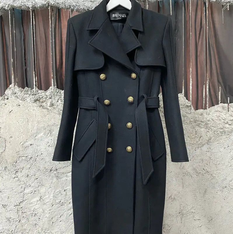 Balmain Balmain Black Wool Long Coat for Women 0089 Size ONE SIZE - 1 Thumbnail