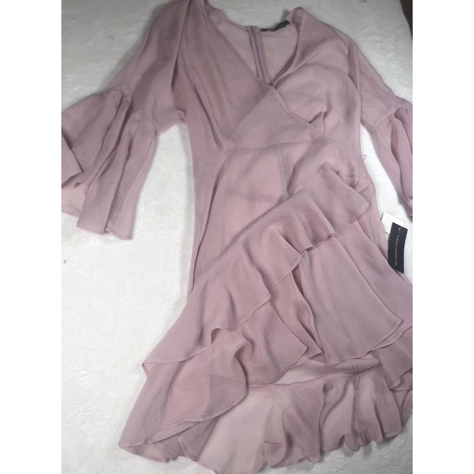 French Connection French Connection Dress Womens 12 Pink Chiffon Wrap Ruffle Hi-Low Party Wedding Dress Size XL / US 12-14 / IT 48-50 - 2 Thumbnail