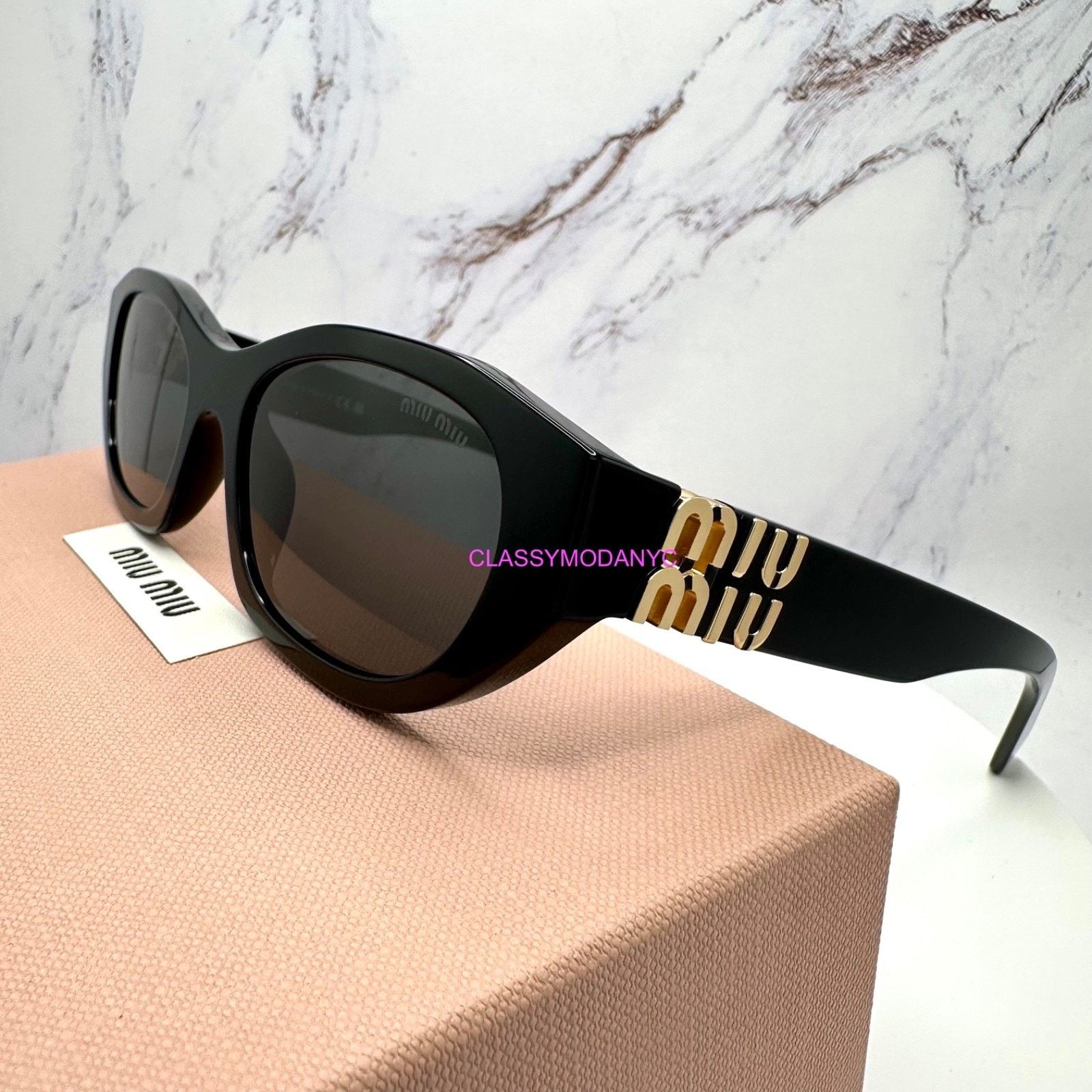 Miu Miu MIU MIU Sunglasses Black Gold Rectangle Cat Eye Authentic Size ONE SIZE - 19 Thumbnail