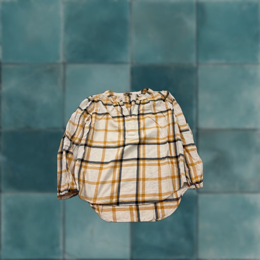 Loft Loft Shirt Womens Small Yellow Plaid Long Sleeve Peasant Blouse Top Size S / US 4 / IT 40 - 1 Thumbnail