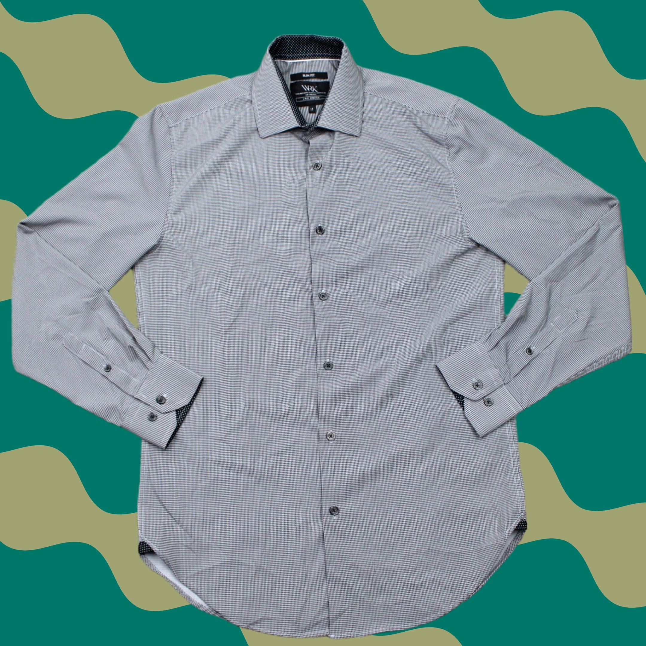 Vintage WRK Dress Shirt Mens 15 Black/White 4 Way Stretch Slim Fit L/S Button Size 40R - 1 Thumbnail