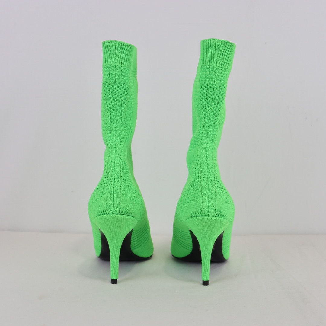 Balenciaga o1rshd1 Textured Recycled Knit Logo Boots in Fluo Green Size US 9 / IT 39 - 7 Thumbnail