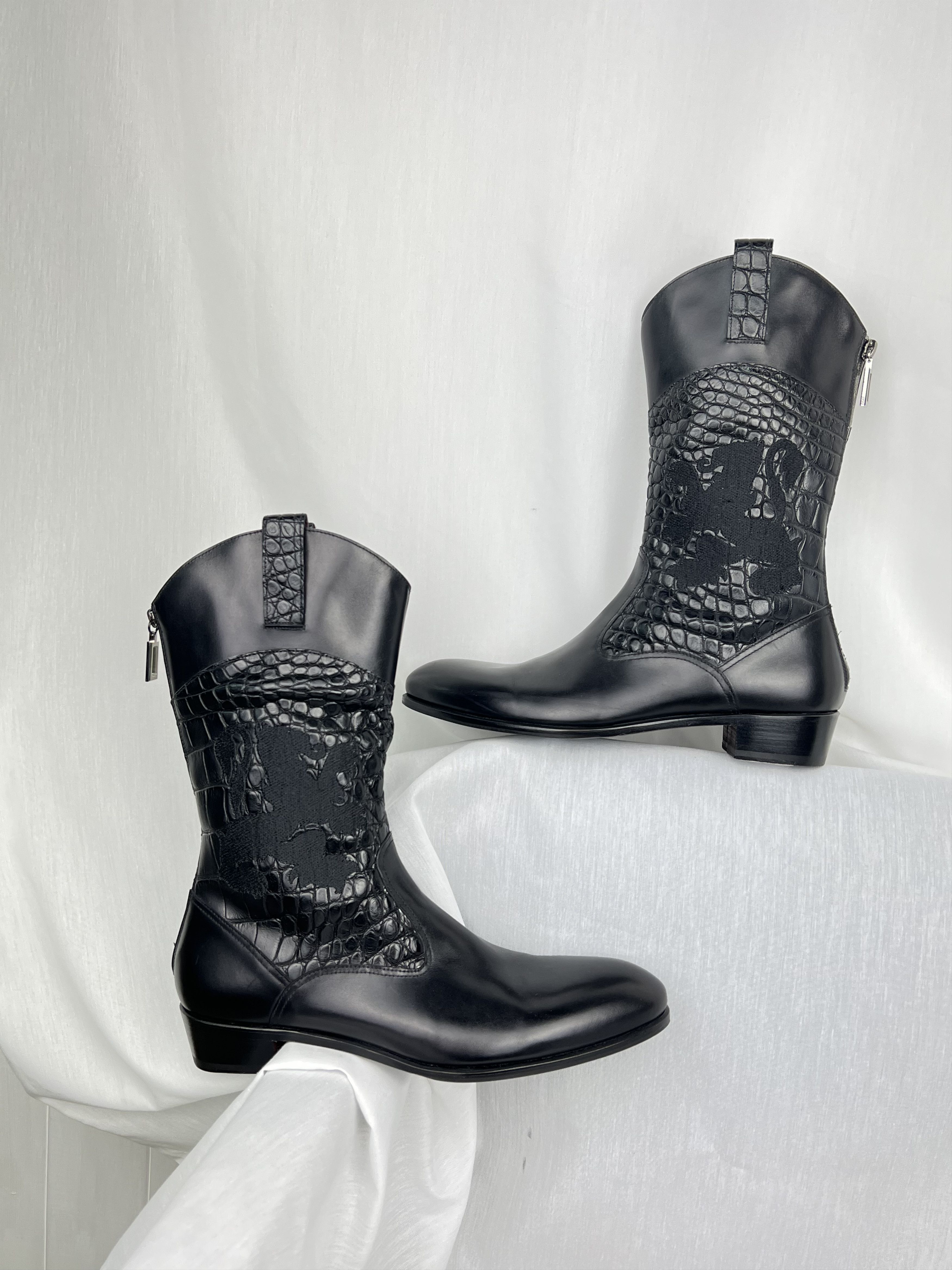Zilli Stunning Leather with Crocodile Pieces High-Top Boots Size US 9 / EU 42 - 4 Thumbnail