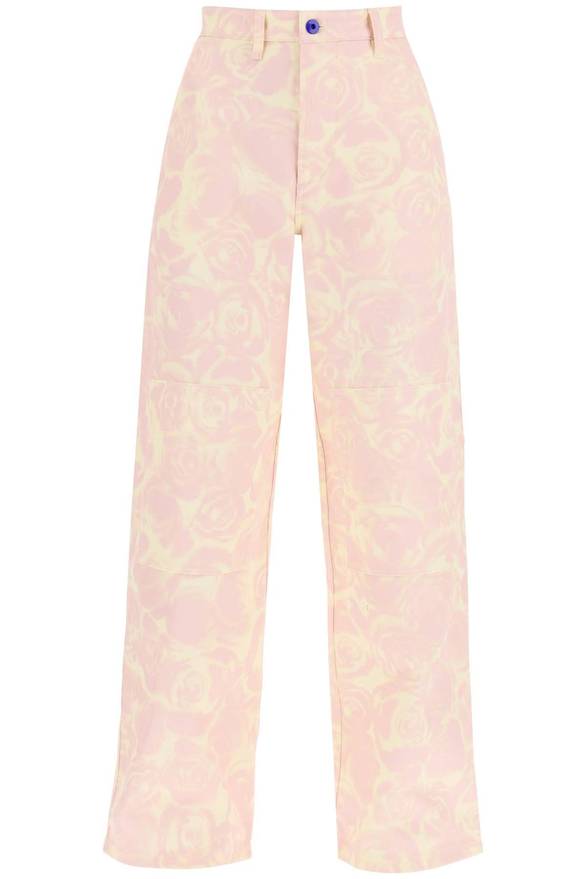 image of Burberry "rose Print Canvas Workwear Pants" in Cameo Ip Pattern, Women's (Size 26)