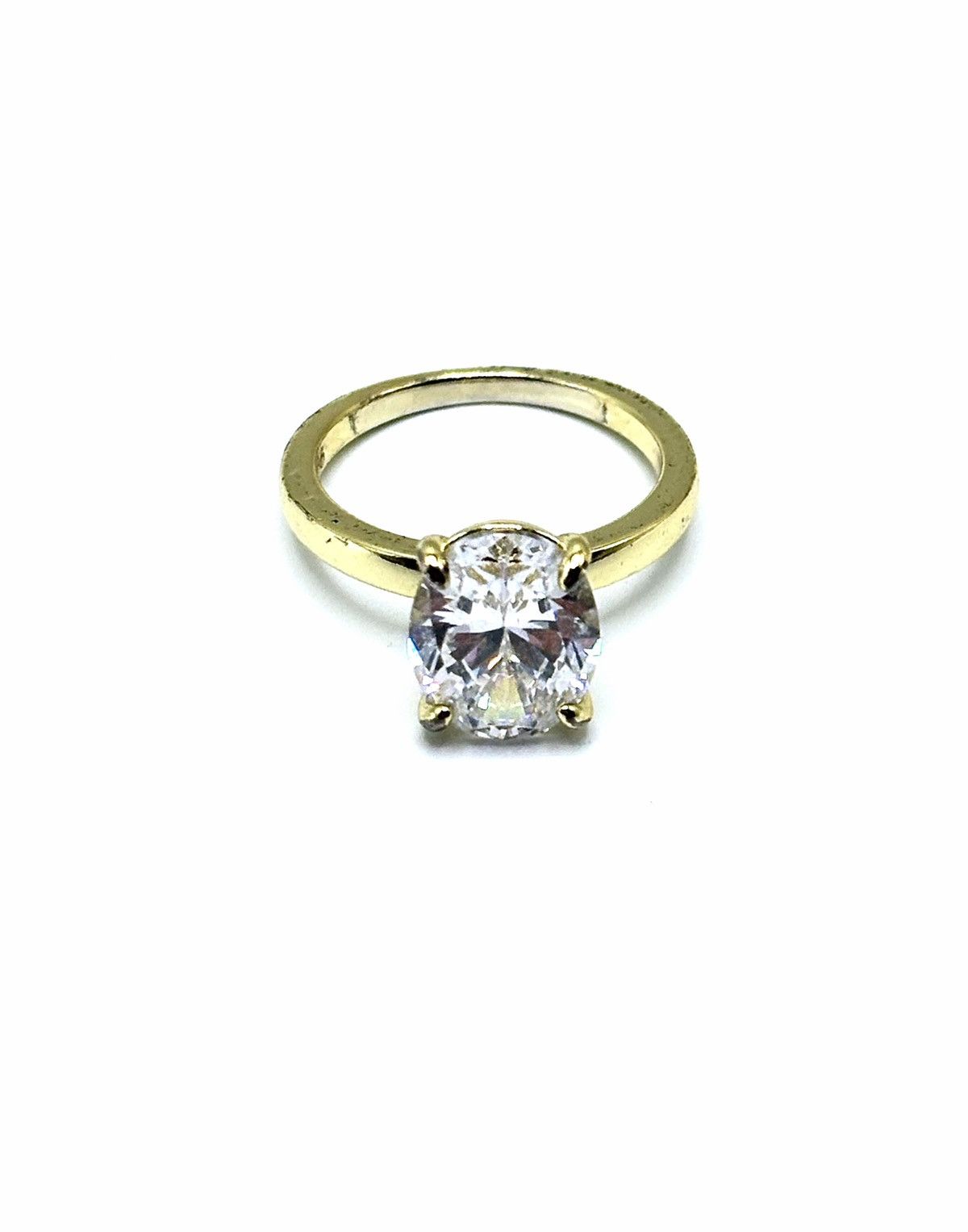Sterling Silver Gold-Tone .925 Sterling Silver CZ Oval Solitaire Ring sz 4.5 Size ONE SIZE - 1 Thumbnail