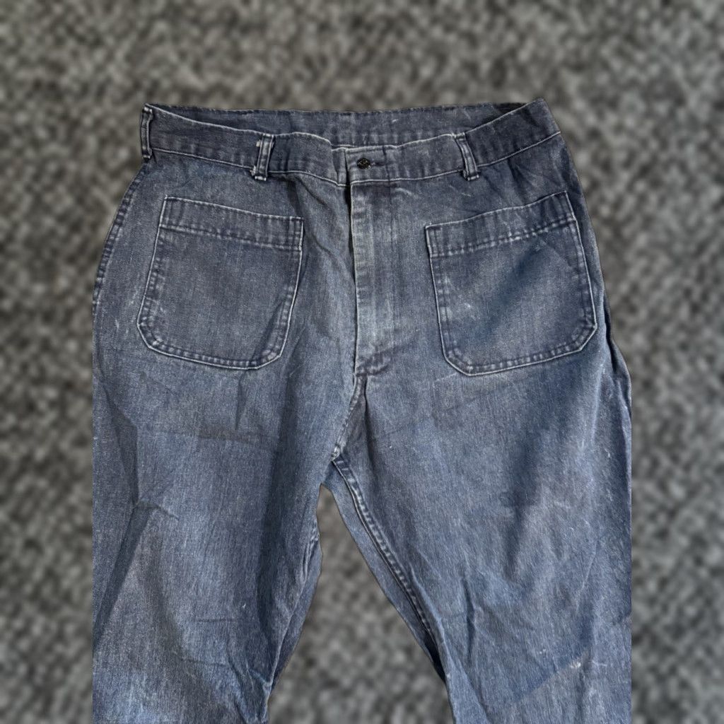 VTG 80s Seafarer US Navy Denim Utility Trousers Jeans Men’s Flare Bottom 33x26.5