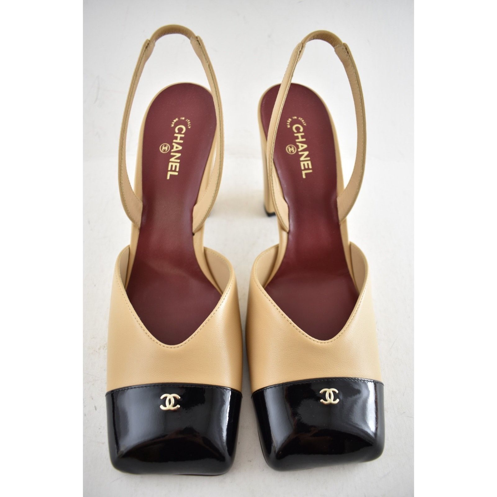 Chanel Chanel 26S Beige Black Square Toe CC Slingback Pump 38 Size US 8 / IT 38 - 7 Thumbnail