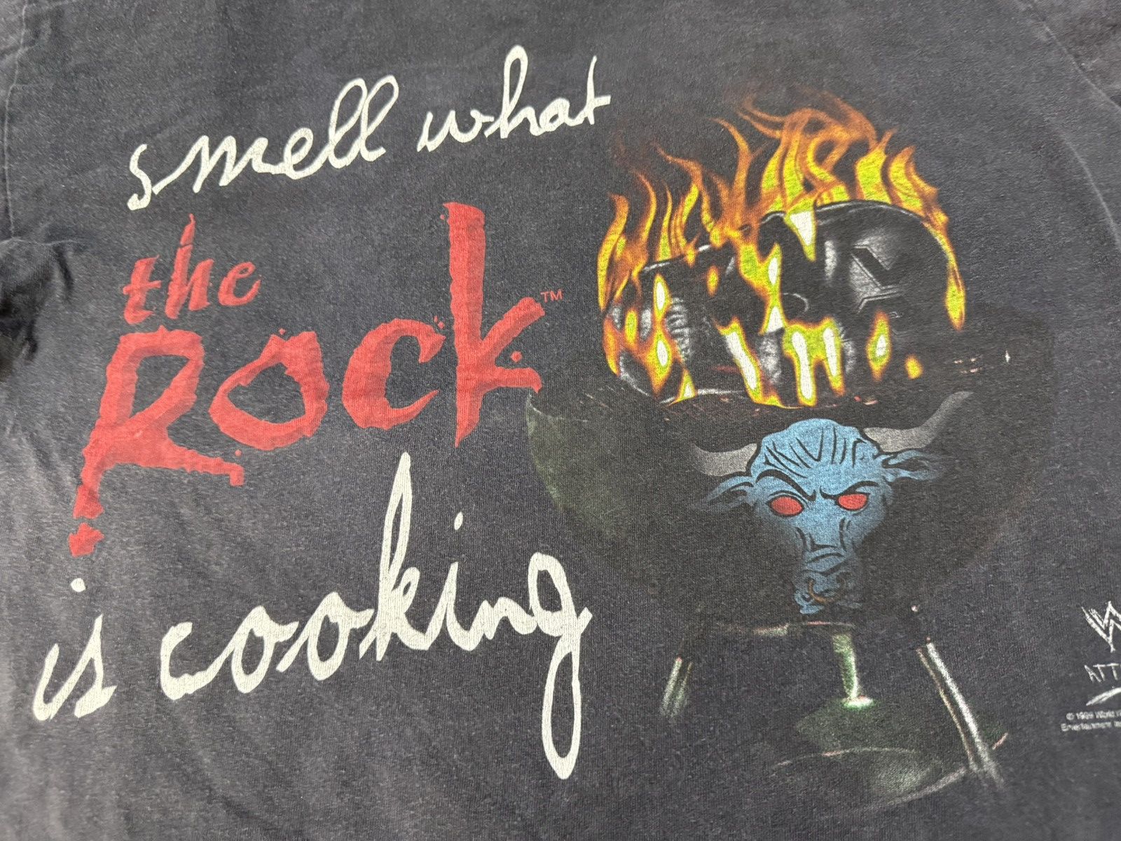 WWF Vintage 90s WWF Smell What the Rock is Cookin T Shirt Size US M / EU 48-50 / 2 - 2 Thumbnail