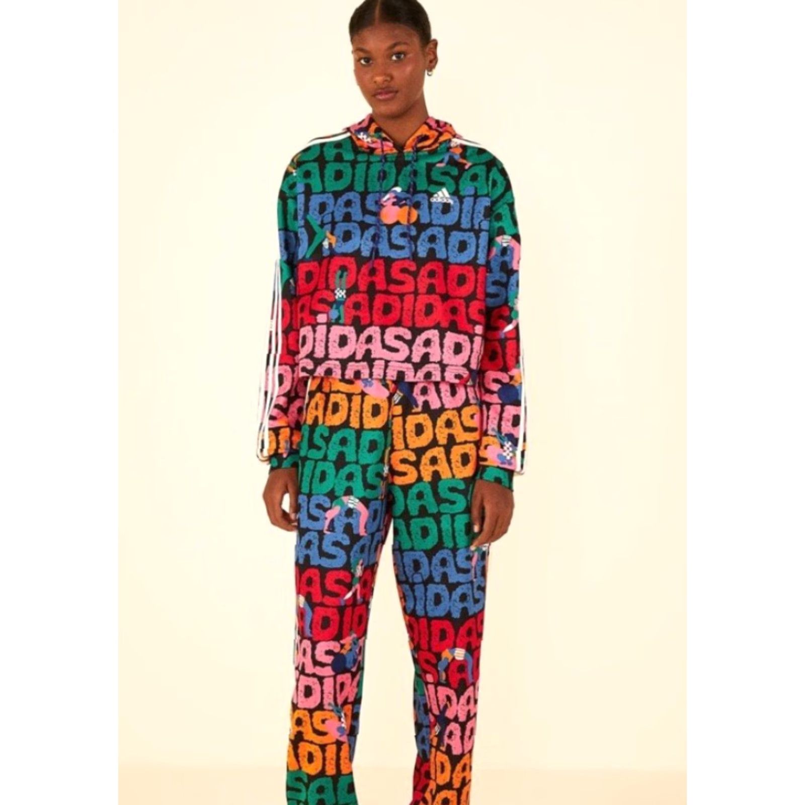 Adidas Adidas x Farm Rio Hoodie Small XS Cropped 3-Stripes Multicolor Logo 80s 90s Athleisure Womens Hoodie Size XS / US 0-2 / IT 36-38 - 7 Thumbnail