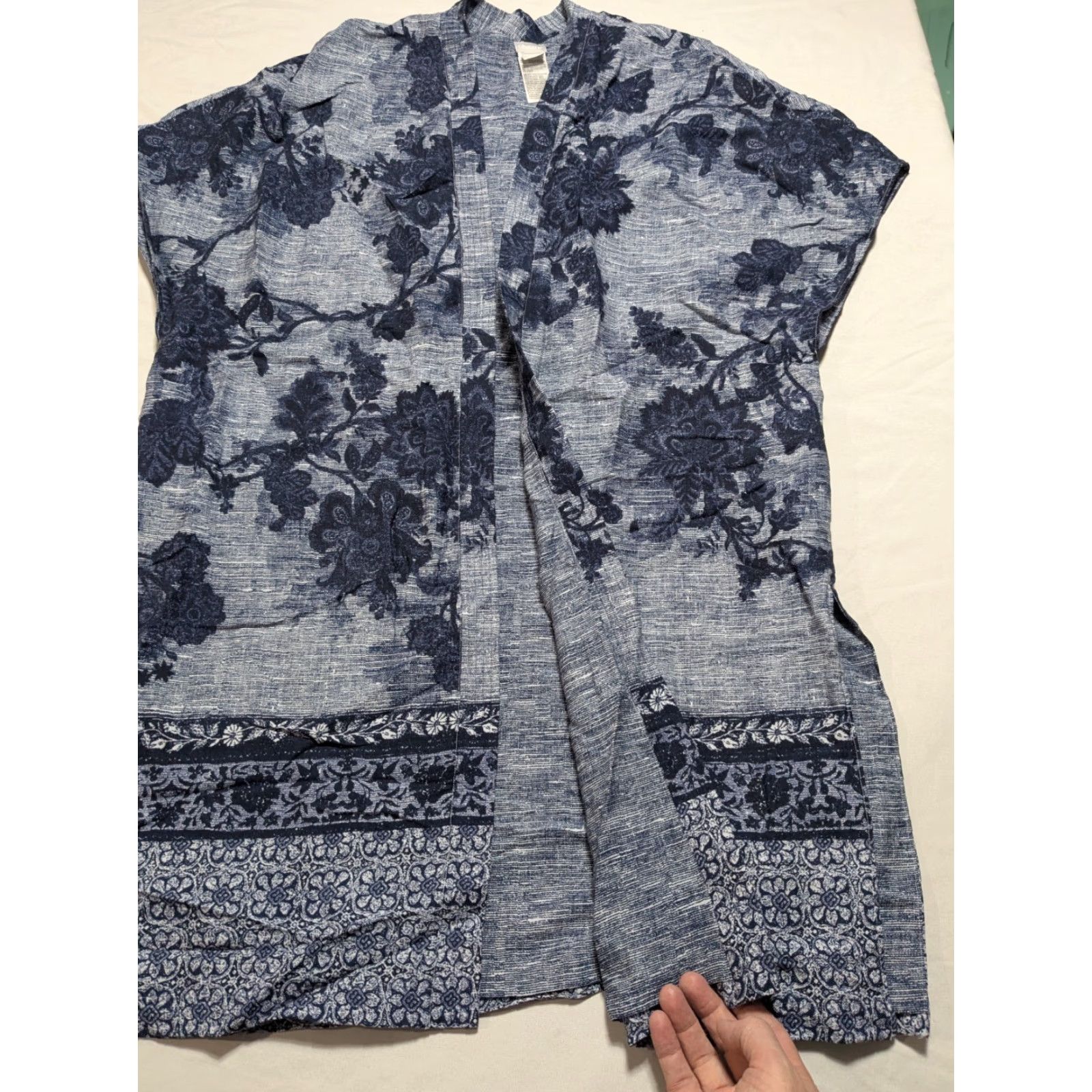 Vintage Chico's Open-front Kimono Robe - Women S/M Blue Floral Boho Duster Cardigan EUC Size M / US 6-8 / IT 42-44 - 3 Thumbnail