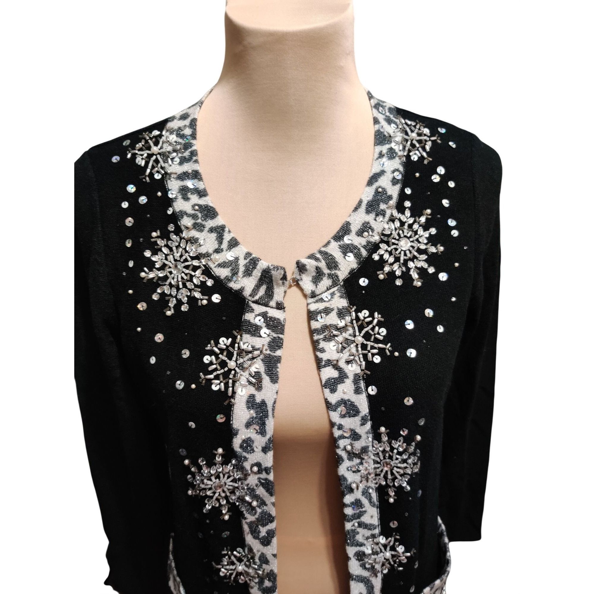 Other Drapers & Damon Size S Beaded Cardigan Black Leopard Trim Se Size S / US 4 / IT 40 - 5 Thumbnail