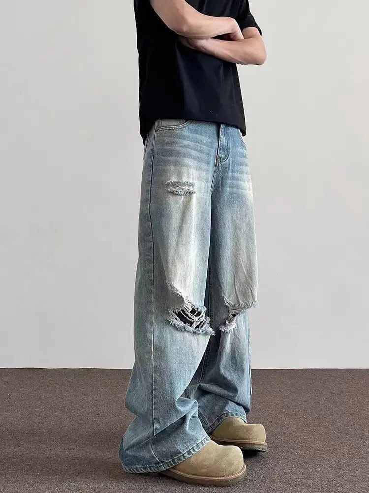 Japanese Brand High street ripped straight leg vintage baggy jeans Size US 32 / EU 48 - 3 Thumbnail