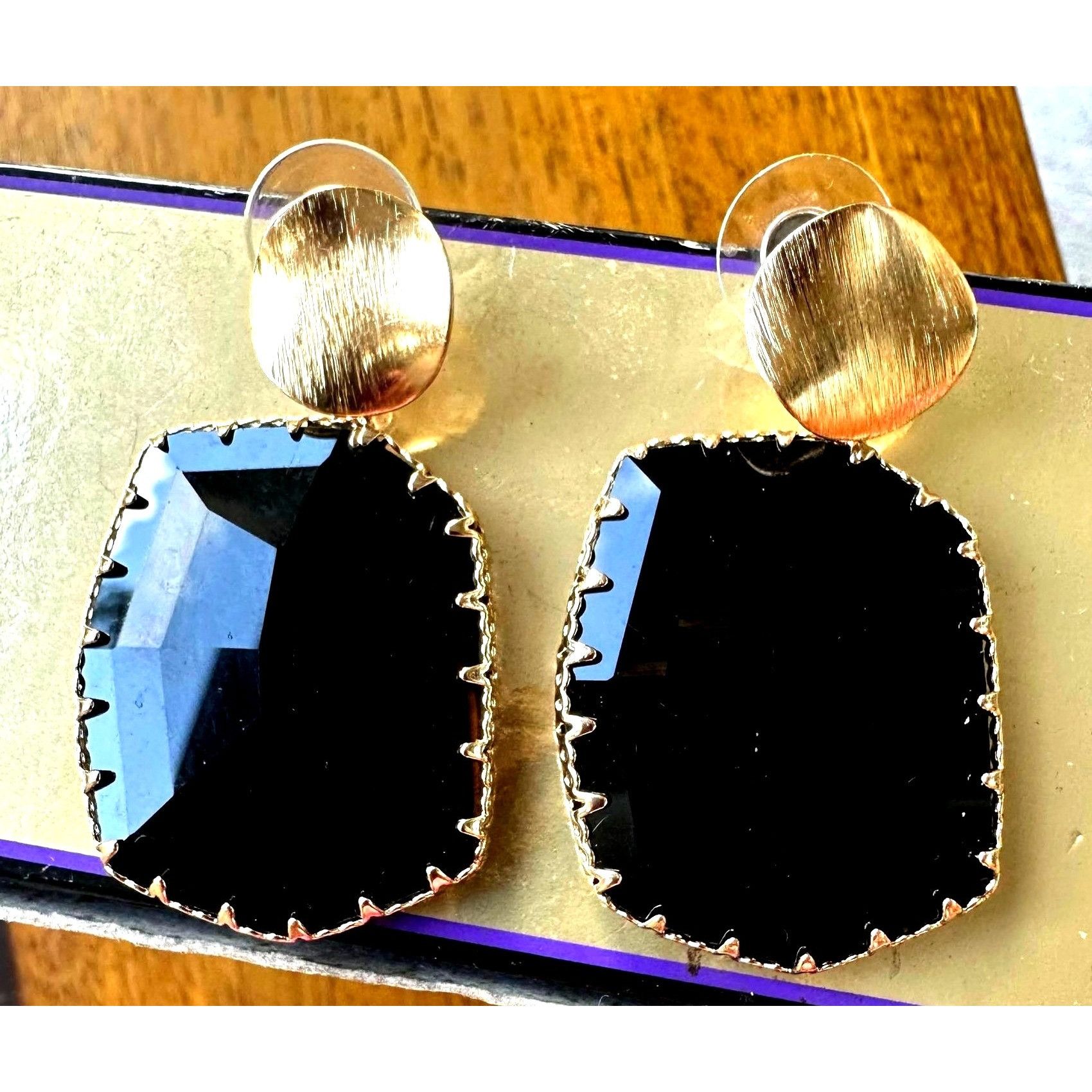 Handmade Black Glass Geometric Earrings New Formal Wedding Party Crui Size ONE SIZE - 10 Thumbnail