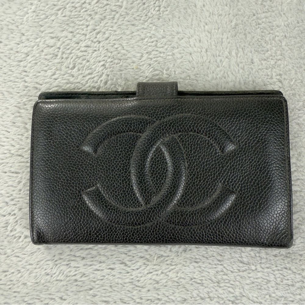 Chanel CHANEL CC Logo Grained Calfskin Leather Long Bifold Wallet Size ONE SIZE - 1 Thumbnail