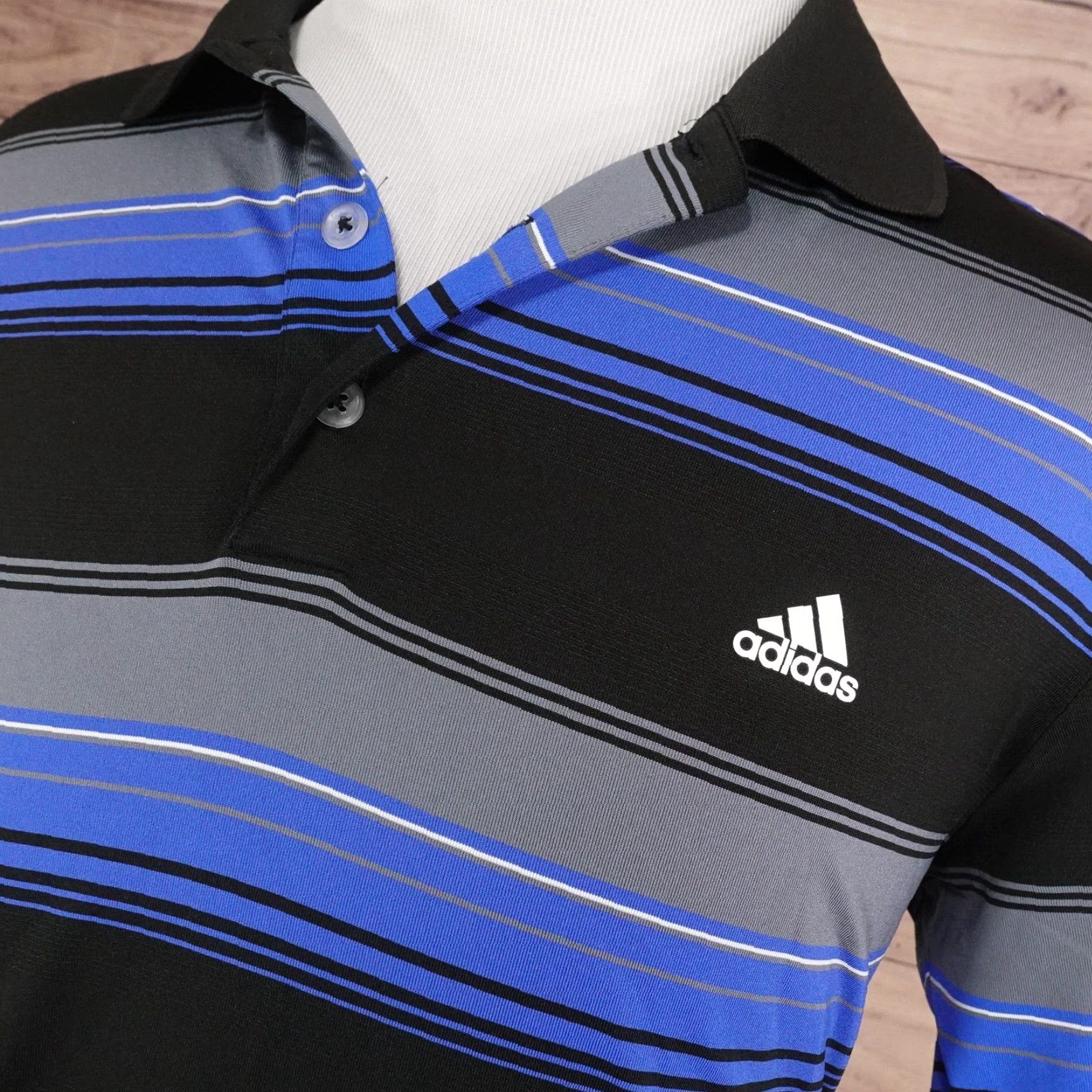 Adidas Adidas Polo Shirt Mens L Black Blue Stripe Puremotion Golf Performance Stretch Shirt Size US L / EU 52-54 / 3 - 2 Thumbnail