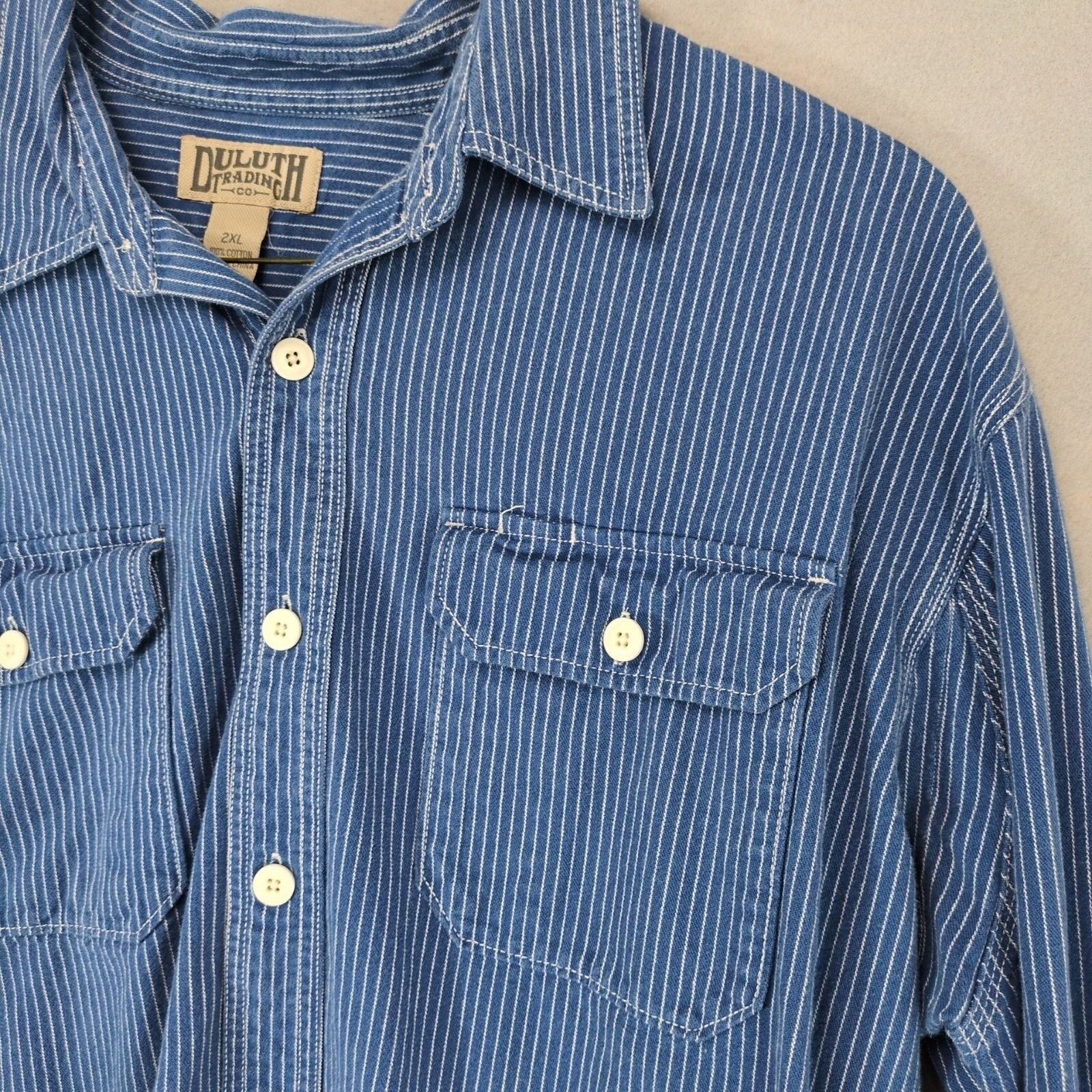 Duluth Trading Company Duluth Trading Men's 2XL Cotton Blue Striped Button Up Shirt Size US XXL / EU 58 / 5 - 5 Thumbnail