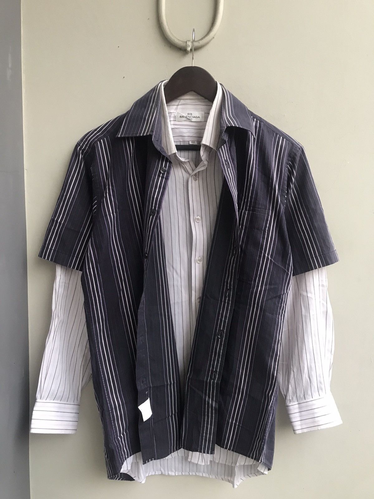 Pre-owned Balenciaga Hybrid Double Layer Shirt Button Up In Stripe