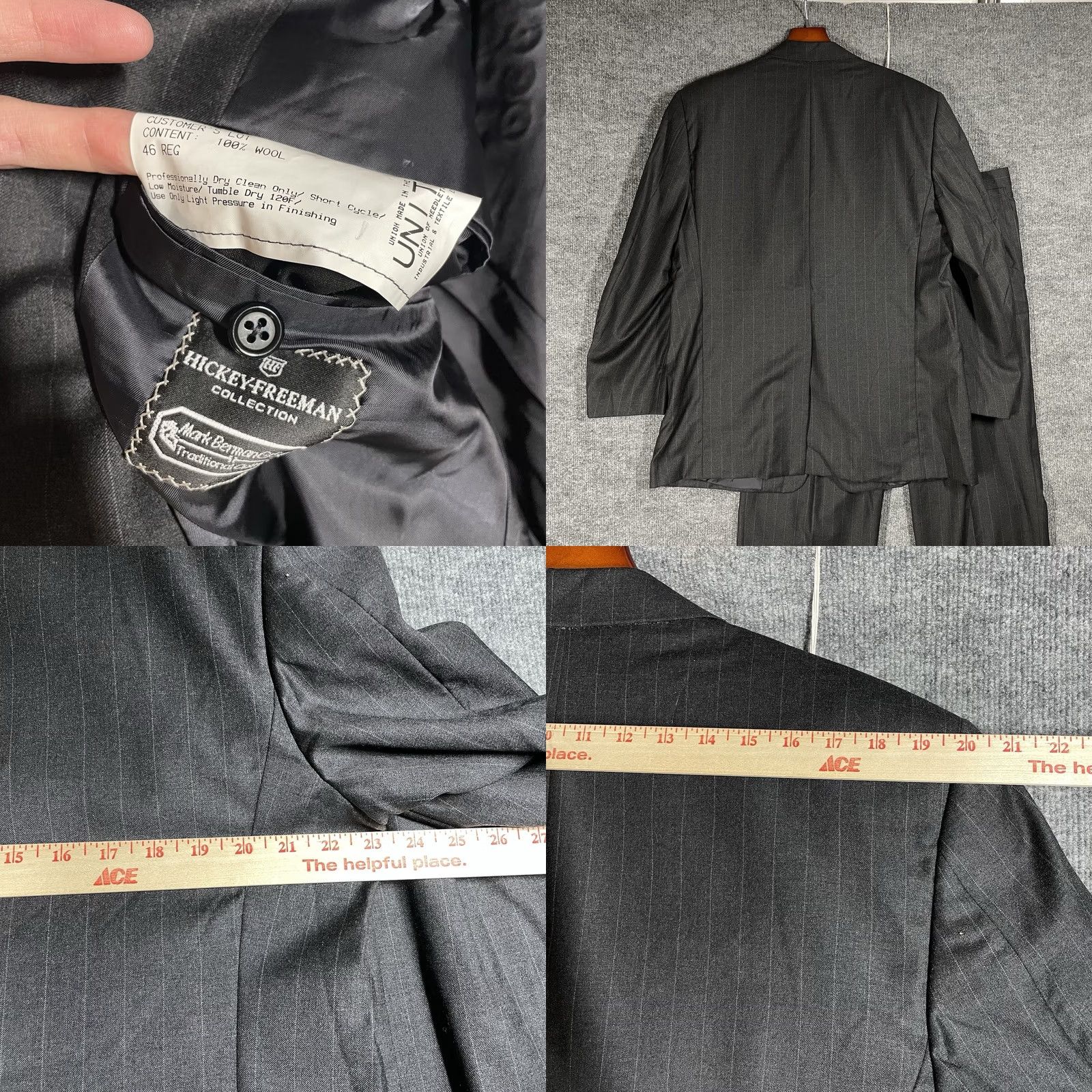 Loro Piana Hickey Freeman Suit Gray 46R Pin Stripe Loro Piana Tasmanian Super 120’s Wool Men Size 46R - 8 Thumbnail