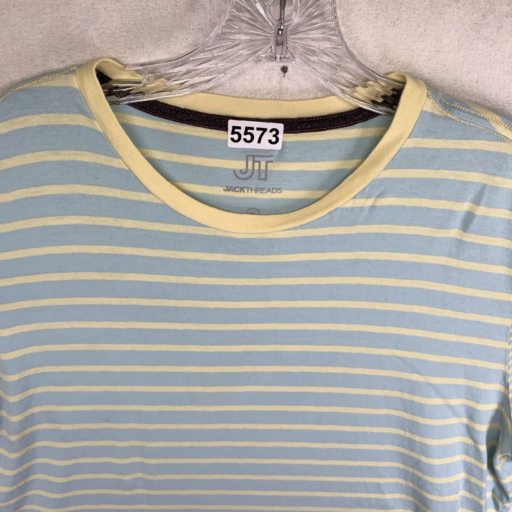 Vintage JACK THREADS Men's T-Shirt Large Striped Blue Yellow 80s Punk USA Size US L / EU 52-54 / 3 - 5 Thumbnail
