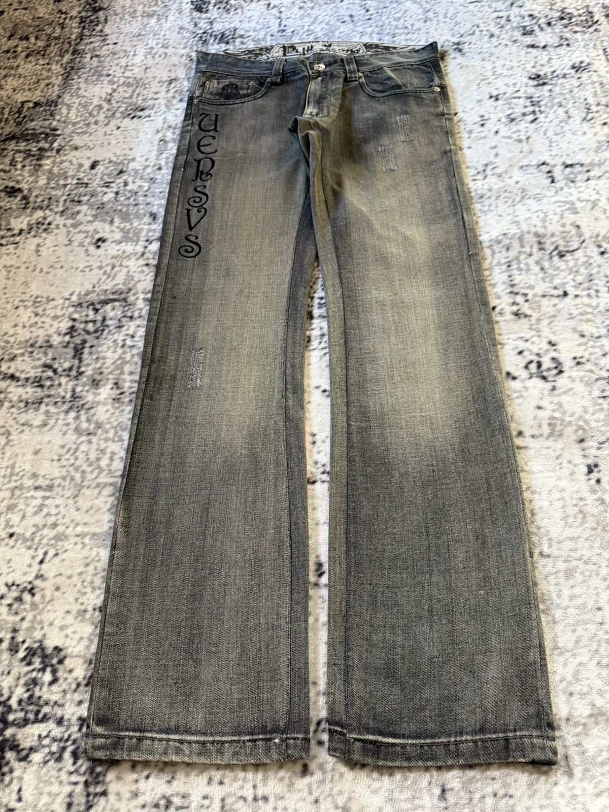Japanese Brand ✝️ Embroidered Gothic Cross Gray Wash Jeans Pepe Brand Size US 32 / EU 48 - 2 Thumbnail