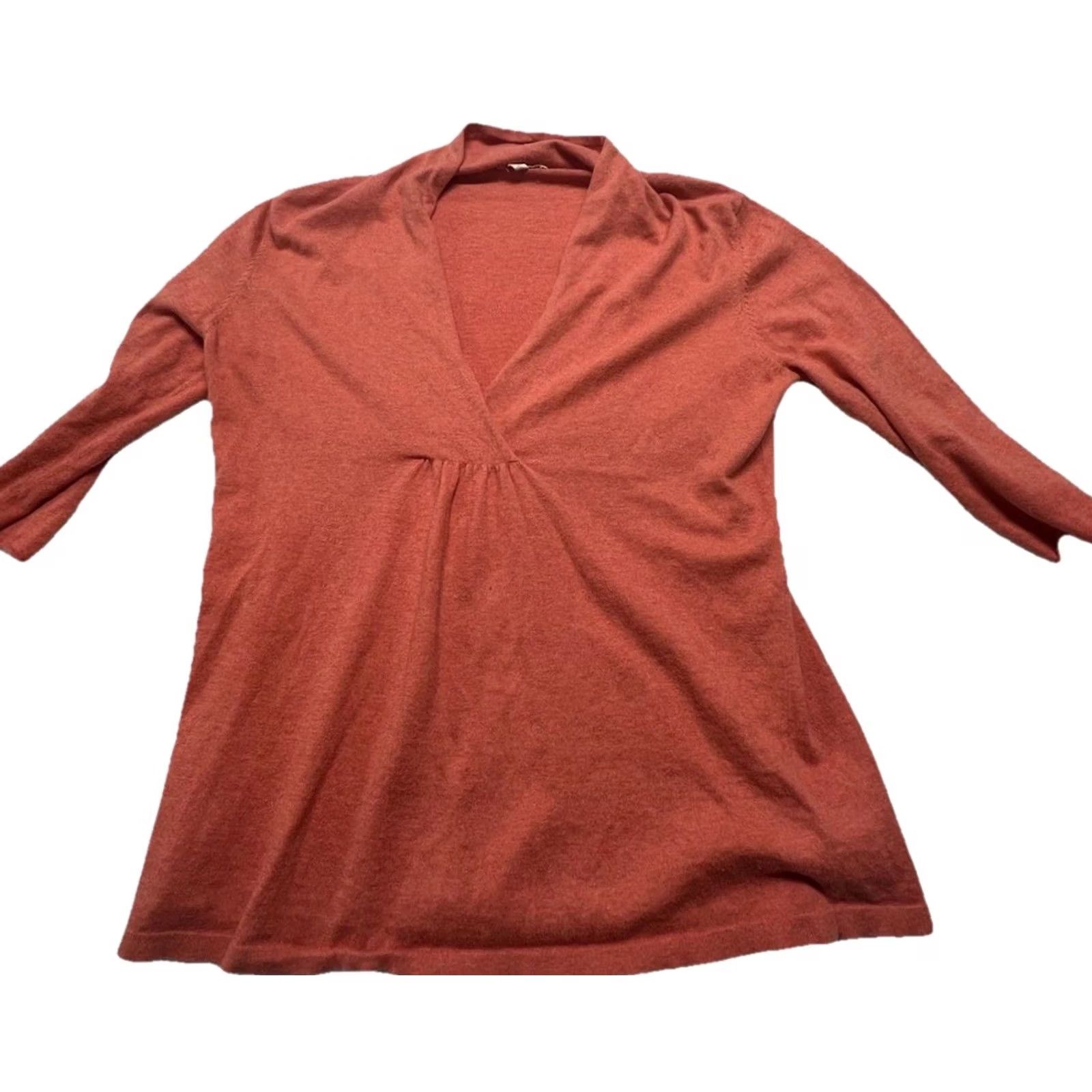 Eileen Fisher Eileen Fisher Tunic Women’s M 3/4 Sleeve V-Neck Cotton Cashmere Terracotta Orange Knit Sweater Dressy Casual Size M / US 6-8 / IT 42-44 - 2 Thumbnail