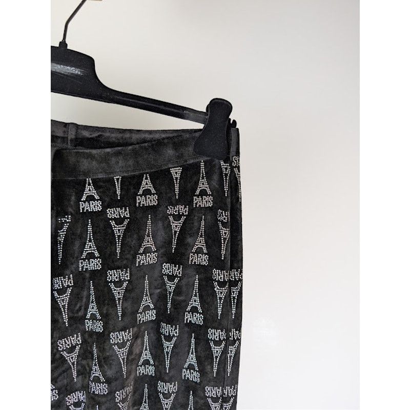 Balenciaga o1rshd1 Eiffel Tower Strass Velvet Elastic Pants in Black Size 30" / US 8 / IT 44 - 5 Thumbnail