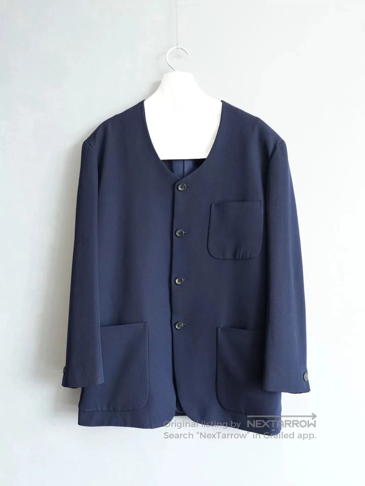 Yohji Yamamoto Yohji Yamamoto 90SS Navy Collarless Wool Jacket. Size US M / EU 48-50 / 2 - 1 Thumbnail
