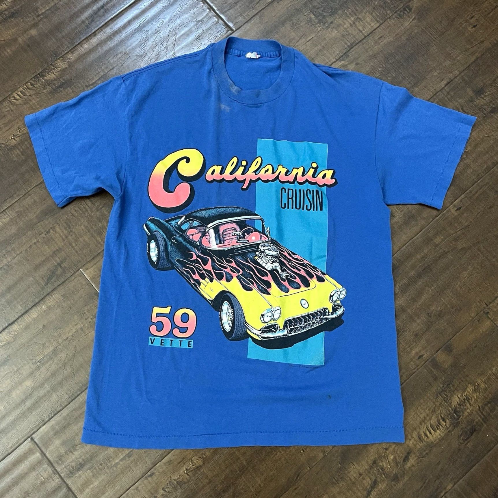 Vintage VINTAGE Chevrolet T-Shirt Blue 80s 90s Hot Rod Racing Single Stitch Mens L Size US L / EU 52-54 / 3 - 2 Thumbnail