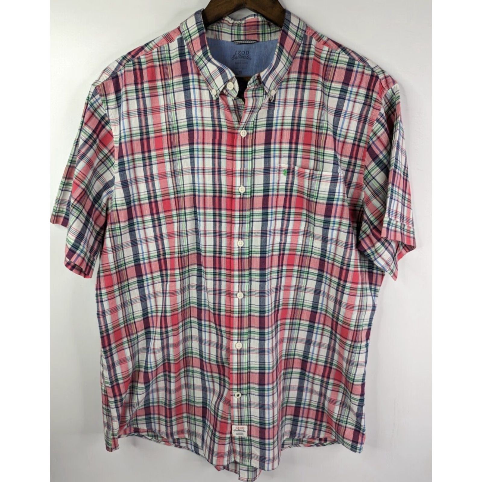 Izod Izod Saltwater Chambray Red And Green Plaid Shirt Relaxed Classics Men's Size XL Size US XL / EU 56 / 4 - 2 Thumbnail