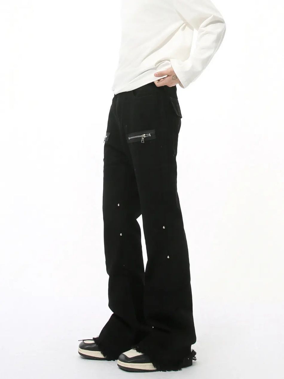 Japanese Brand Retro zipper patchwork fringed jeans Size US 32 / EU 48 - 4 Thumbnail