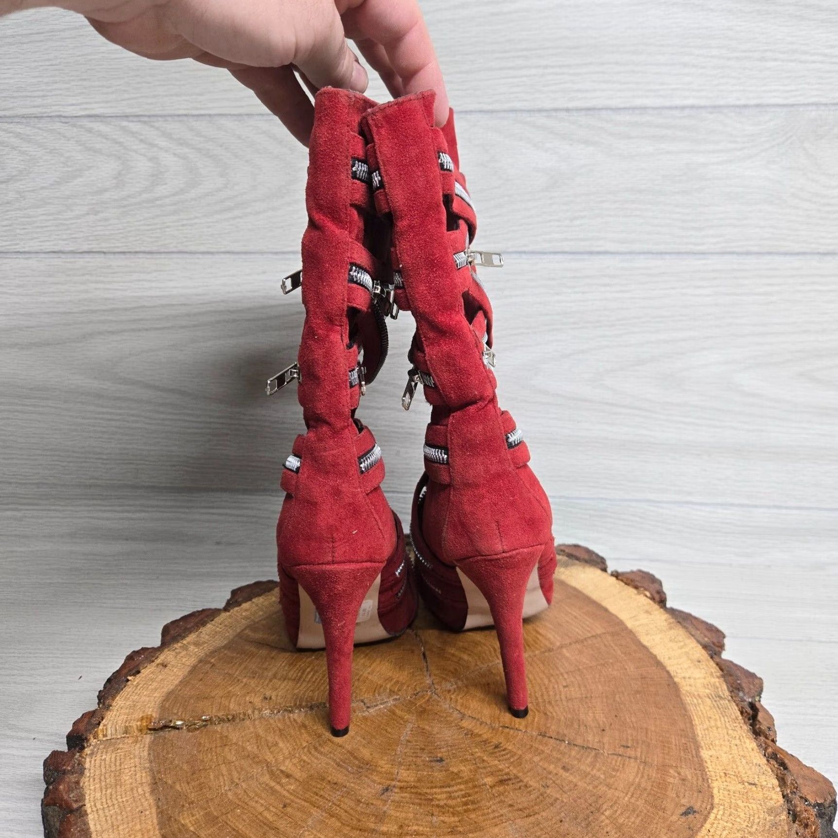 Vintage VINTAGE Hypnotic Red High Heel Ankle Boots with Zipper Accents Adult Women's Size 6.5 Stiletto 2000s, 2010s, 2020s Size US 6.5 / IT 36.5 - 4 Thumbnail
