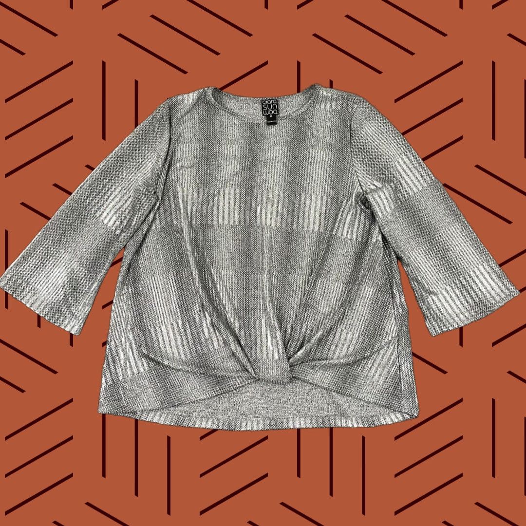 Vintage Clara Sun Woo Blouse Womens Medium Silver Metallic Shimmer Loop Knot Party Womens Size M / US 6-8 / IT 42-44 - 1 Thumbnail