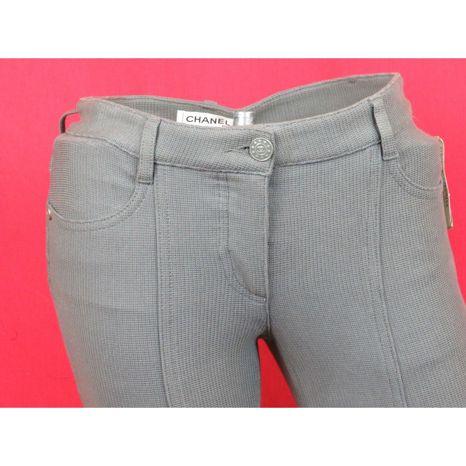 Chanel CHANEL P45450 GRAY KNIT COTTON BUTTONS LOGO JEANS PANTS 34 F Size 26" / US 2 / IT 38 - 6 Thumbnail