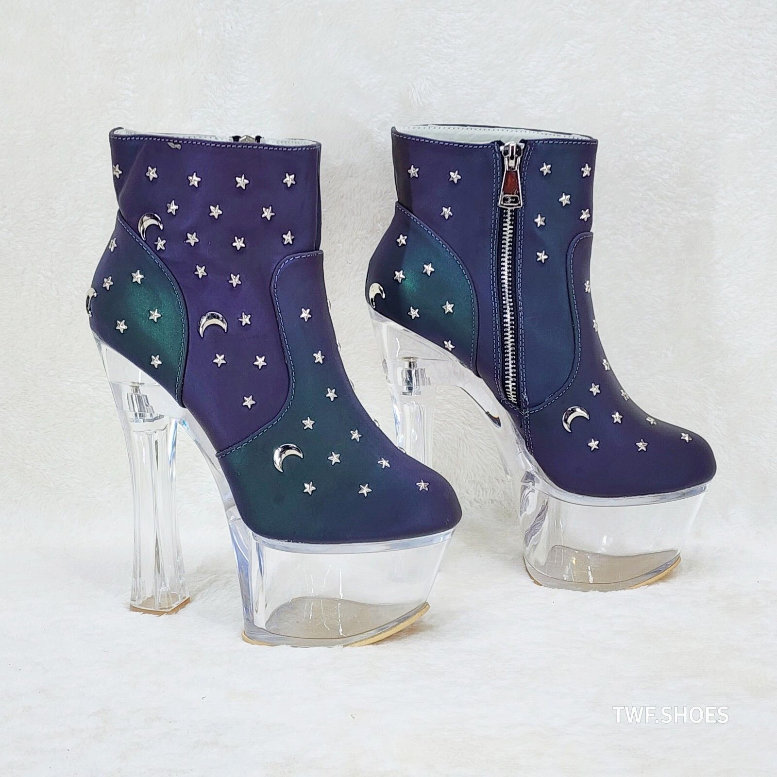 Ocho Purple Multi Reflective Ankle Boots Clear Platform & Ch