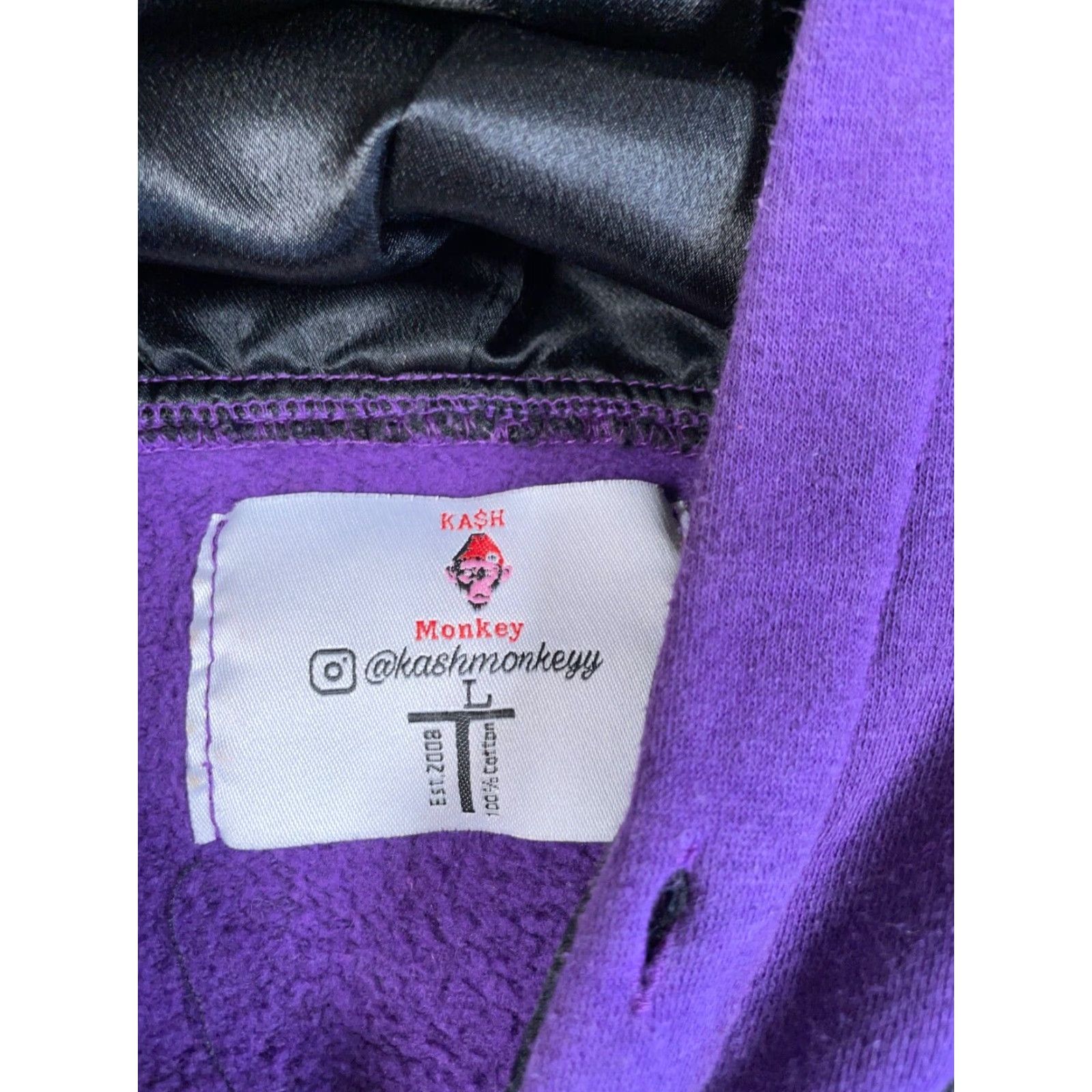 Vintage Kash Monkey Embroidered Hoodie Adult Large Purple Black Sweatshirt Streetwear Size US L / EU 52-54 / 3 - 3 Thumbnail