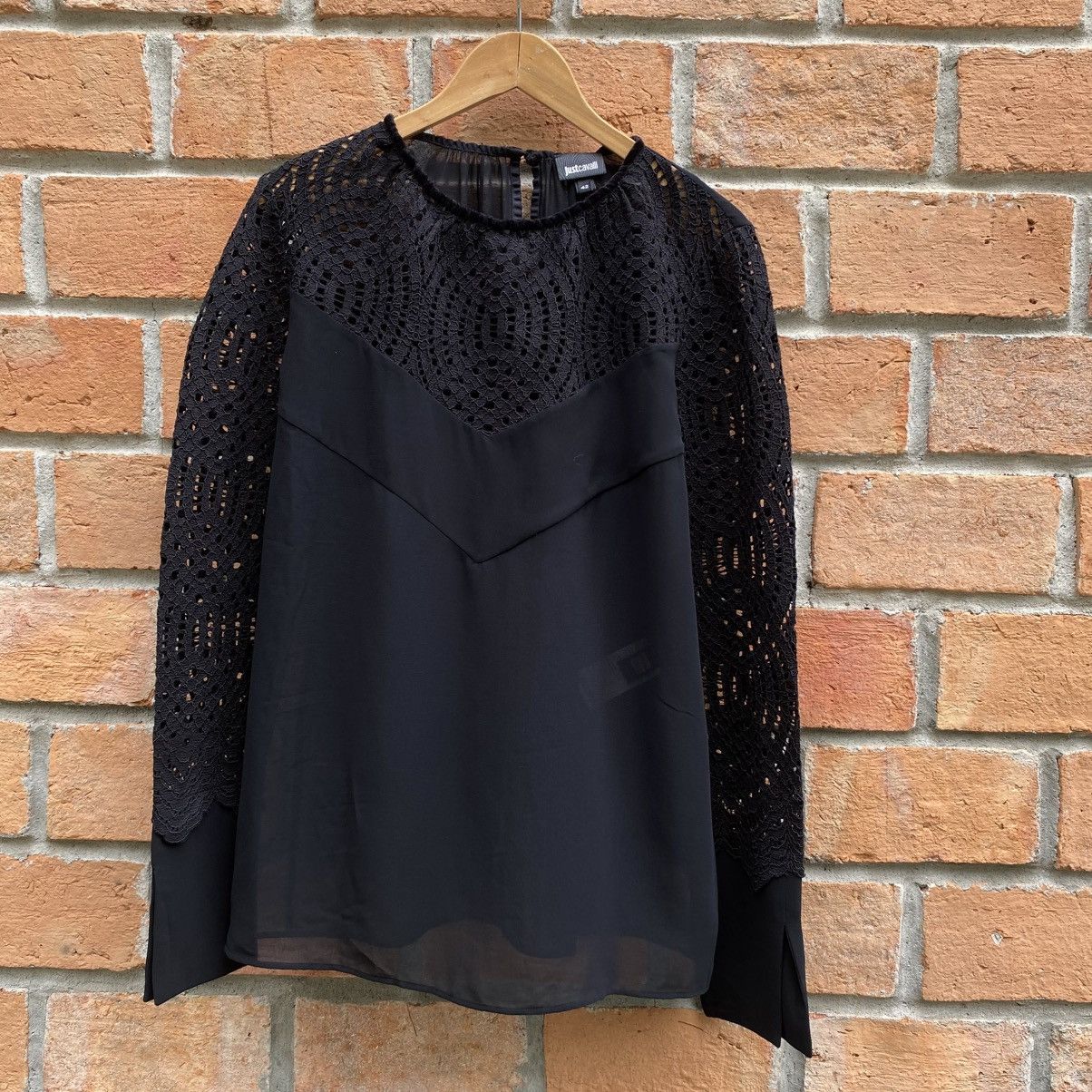 Just Cavalli Just Cavalli Black Chiffon Blouse with Knit Sleeves Size M / US 6-8 / IT 42-44 - 3 Thumbnail