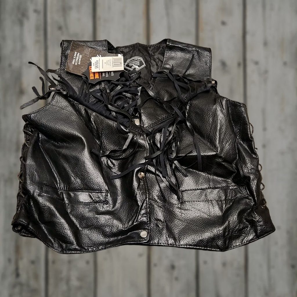 Vintage Diamond Plate Rock Design Genuine Buffalo Leather Vest 2XL Black Men Rock Biker Leather Vest Mens Size US XXL / EU 58 / 5 - 1 Thumbnail
