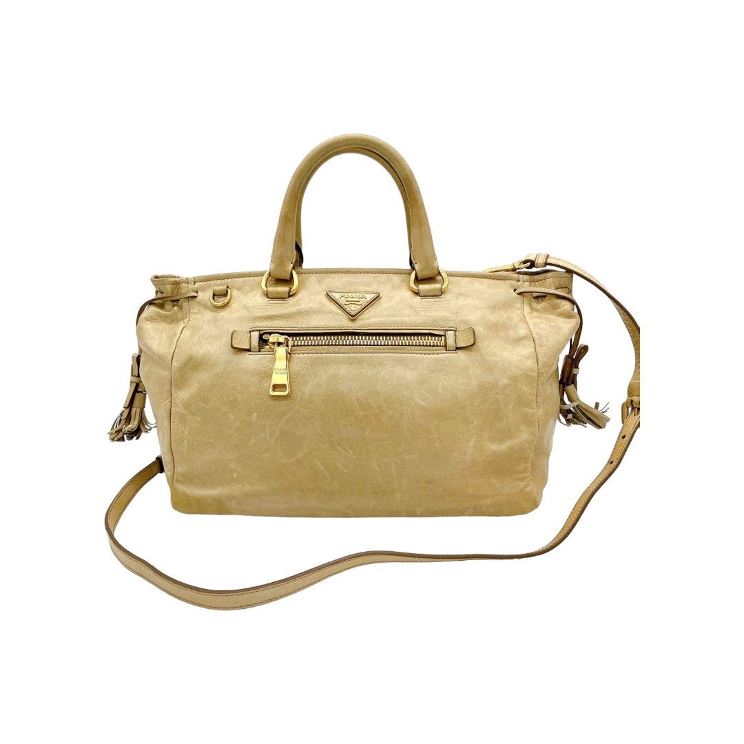 Prada Prada - Beige Leather Shoulder Bag 2Way Handbag Size ONE SIZE - 1 Thumbnail